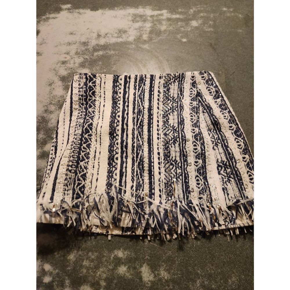 Koch blue&white fringe patterned skirt sz Small Koch blue&white fringe patterned